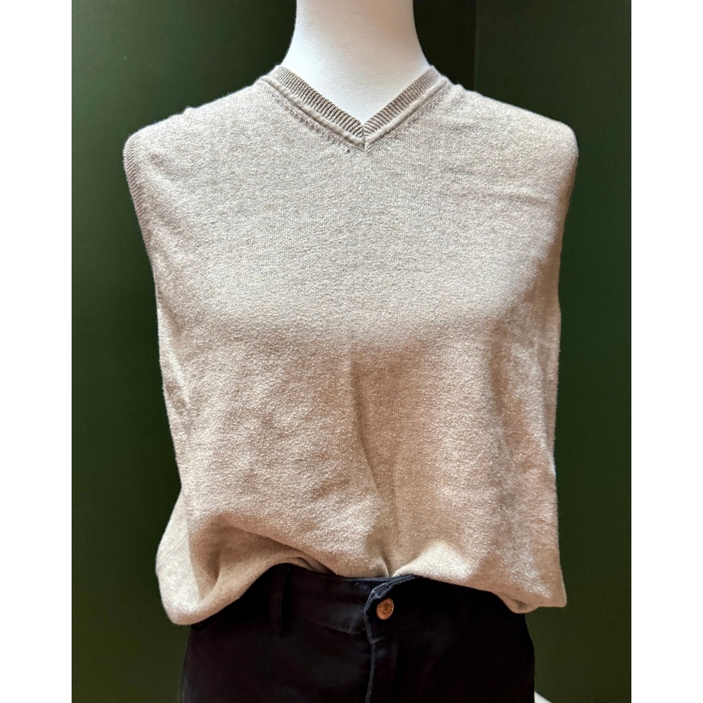 Sweater Vest Sleeveless Knit V Neck Pullover Top Layering Beige‎